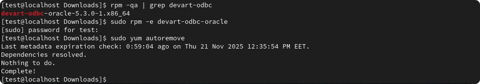 Uninstall ODBC driver on Linux - CentOS