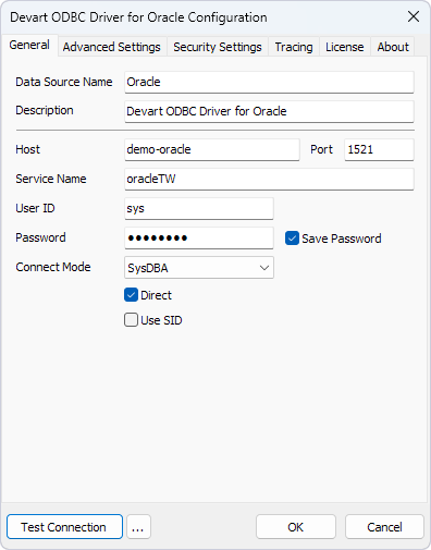 Devart ODBC Driver for Oracle Configuration