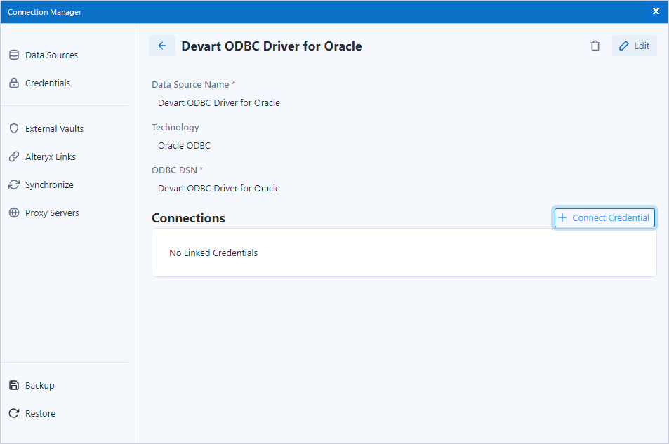Configure connection details on the Connection Manager page