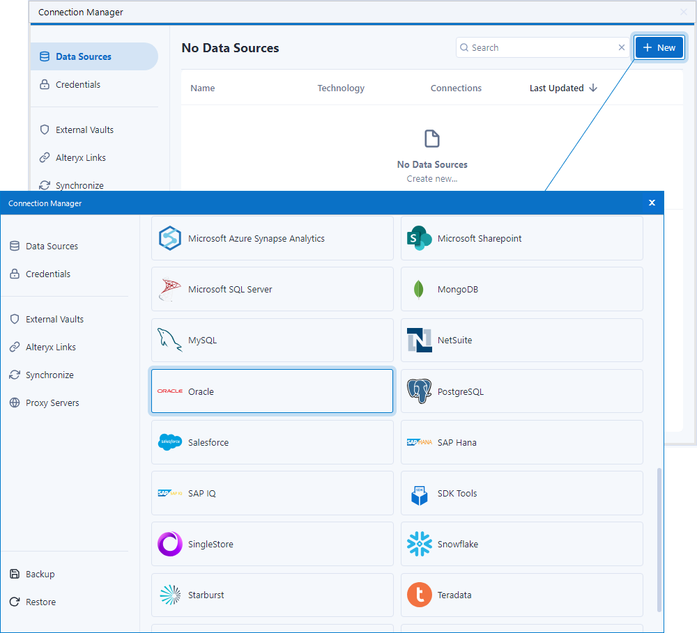 Select Oracle on the Connection Manager page