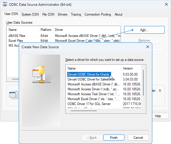 Create a Windows DSN for Oracle