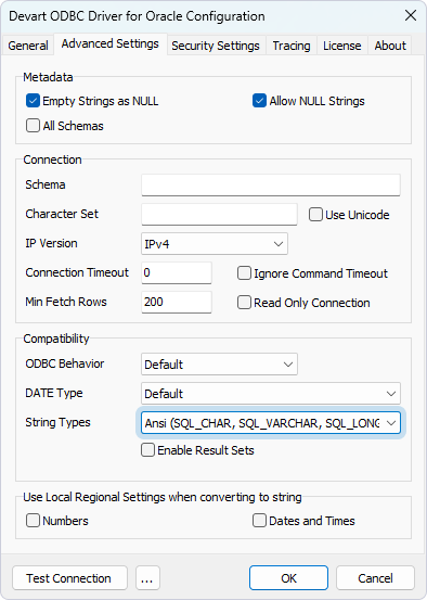 Select Ansi in Advanced Settings of the driver configuration dialog