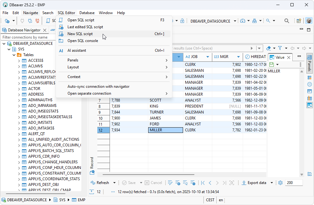 Select SQL Editor > New SQL script in DBeaver Community