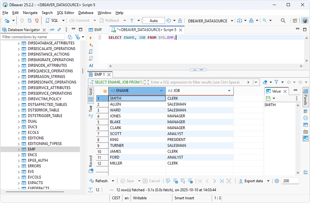 SQL query is executed in DBeaver Community