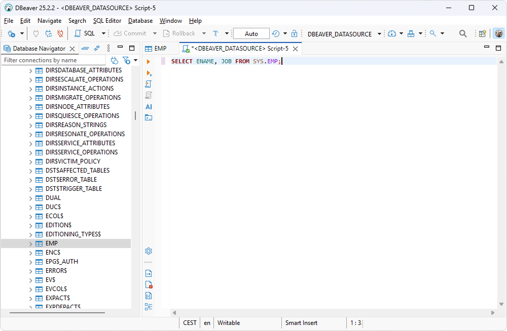 Type SQL query in DBeaver Community