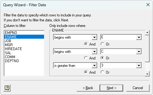 Filter data in the Query Wizard