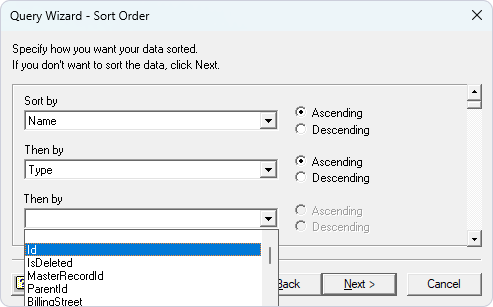 Filter and sort data wizards