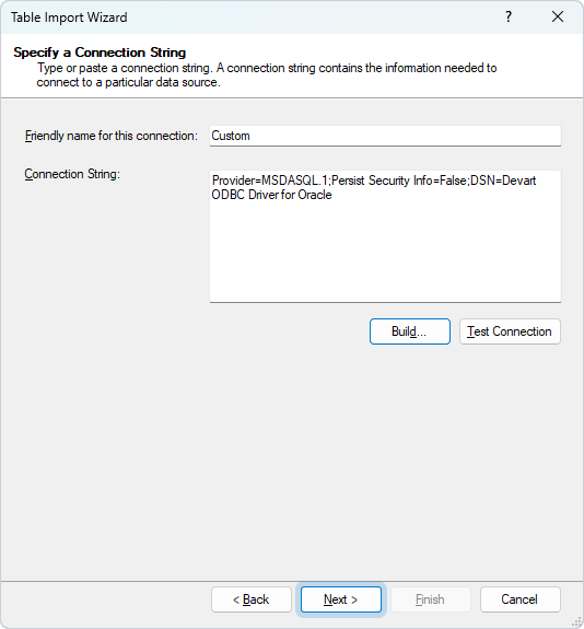 Specify the Connection string and click Next