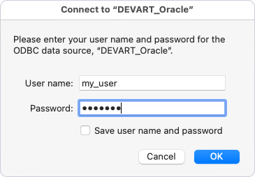 The Connect dialog asking for DSN credentials