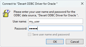 The Connect dialog asking for DSN credentials