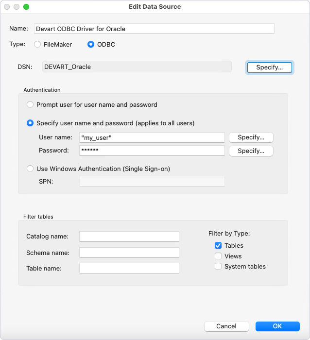 The Edit Data Source dialog with specified data source details