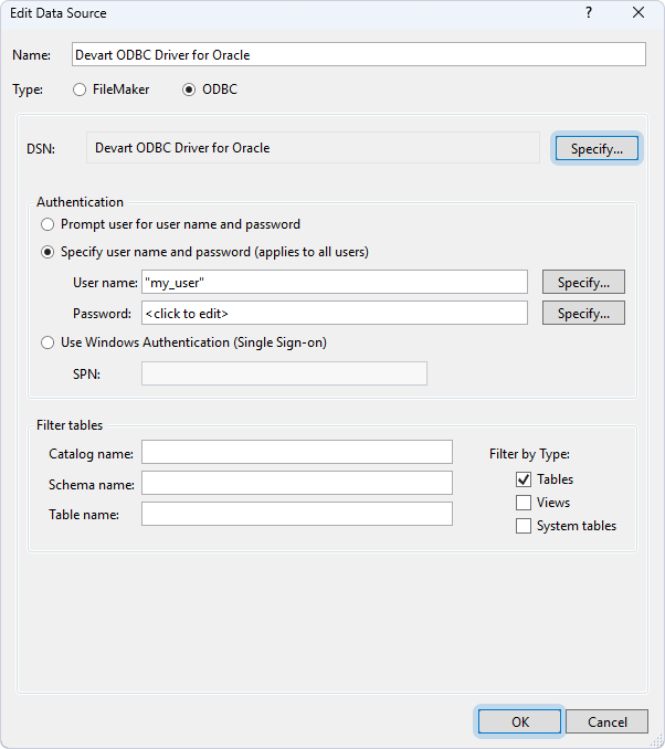 The Edit Data Source dialog with specified data source details