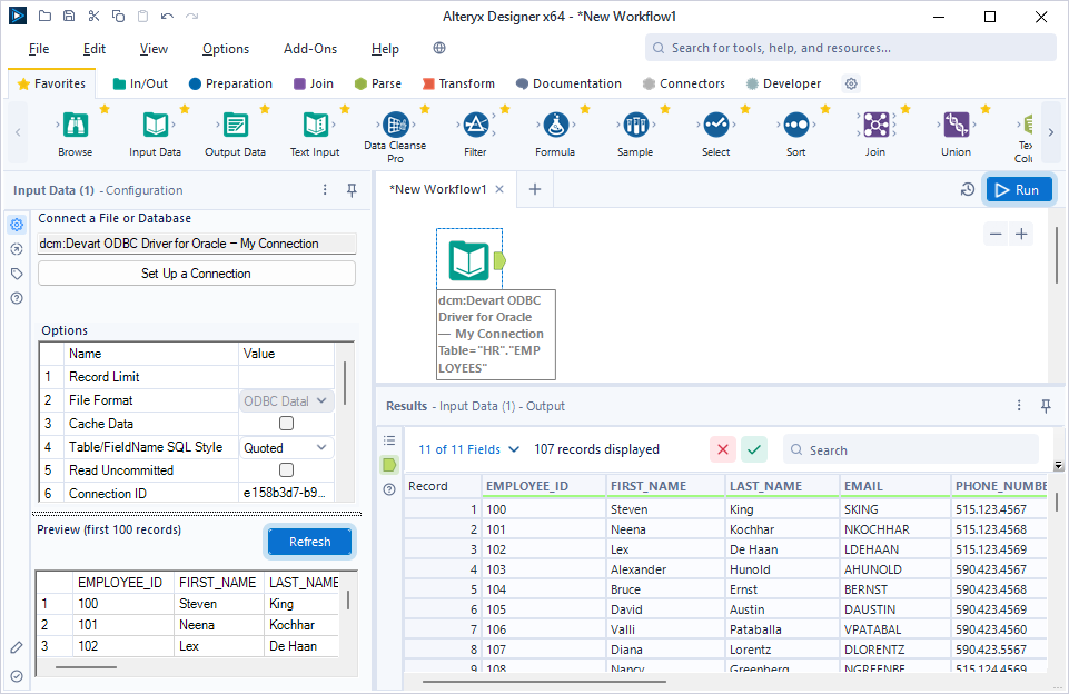 Data is loaded and displayed as a table