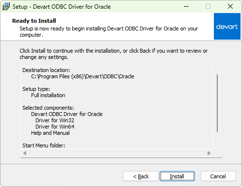 The Ready to Install page