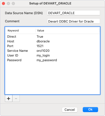 The ODBC driver Setup dialog.