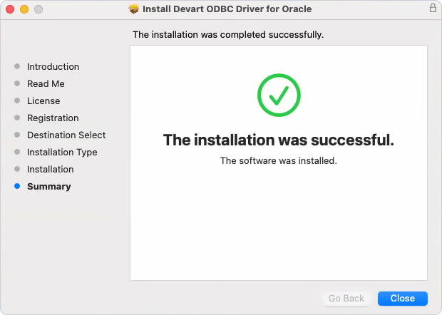 ODBC Driver installation complete