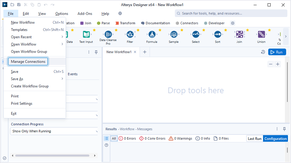 Select File > Manage Connections