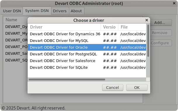 Create a DSN on Linux: choose a driver