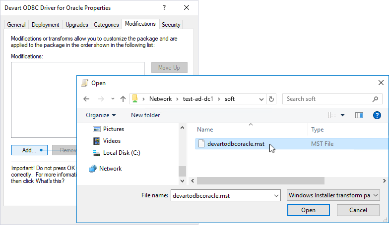 Select deployment via MST file