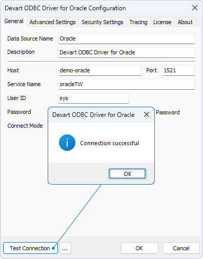 Devart ODBC Driver successful connection