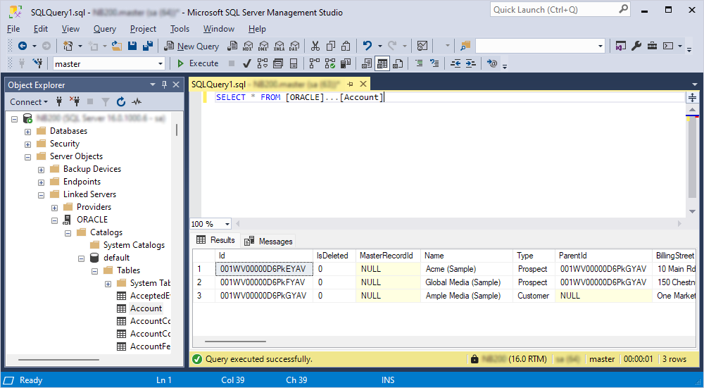 The executed query result