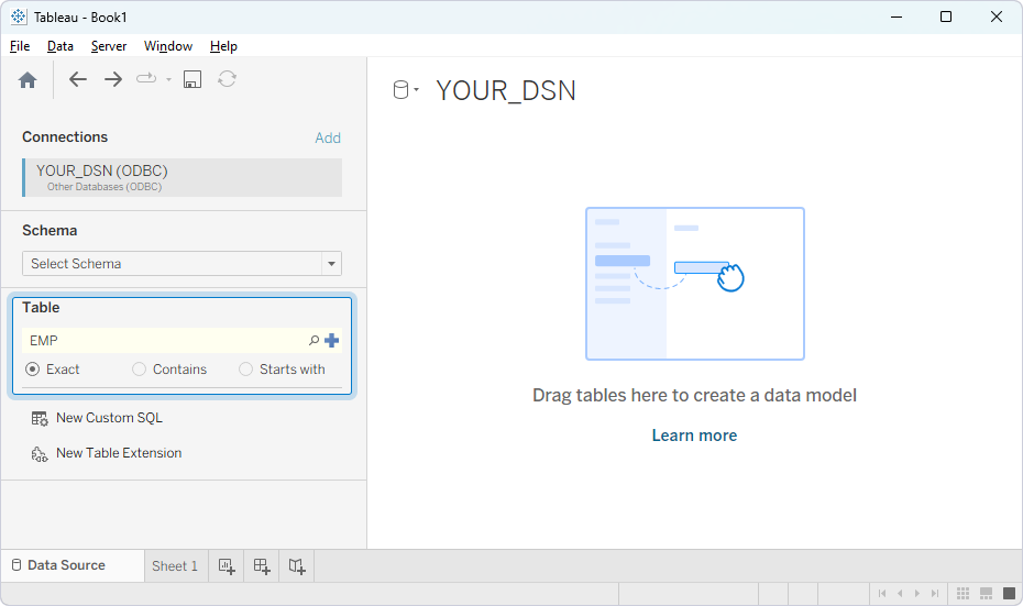 The Data Source page with the added connection