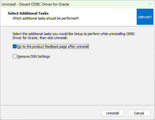 Select Additional Tasks page of the driver's Uninstall wizard.