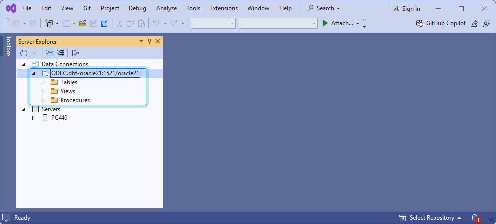 Connect Visual Studio to Oracle - Connection created