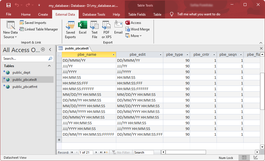 The linked table appeared in the Tables navigation pane displaying its contents