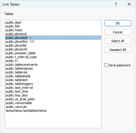Select the tables to link to