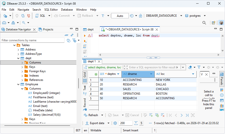 SQL query is executed in DBeaver Community