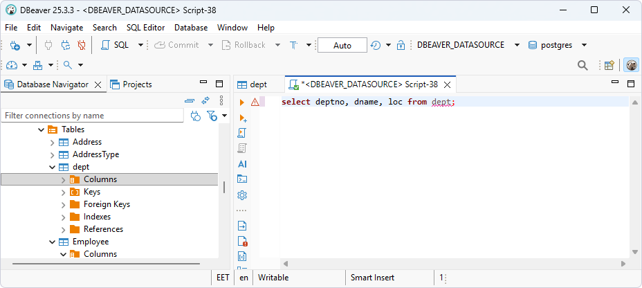 Type SQL query in DBeaver Community