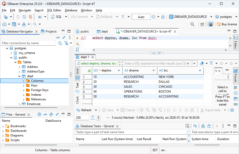 SQL query is executed in DBeaver Enterprise