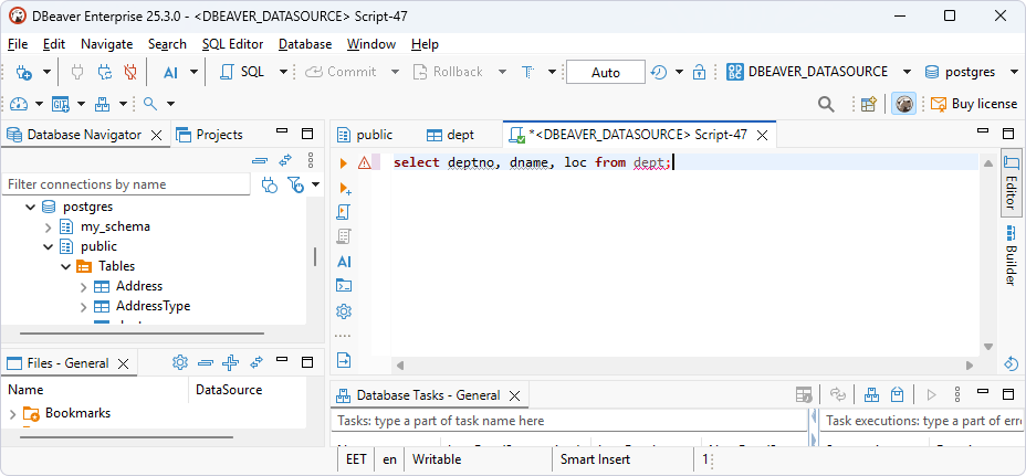 Type SQL query in DBeaver Enterprise