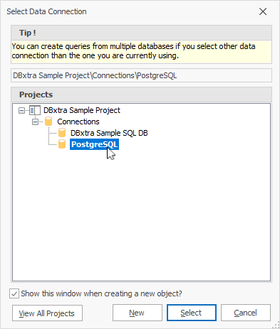 The Select Data Connection dialog
