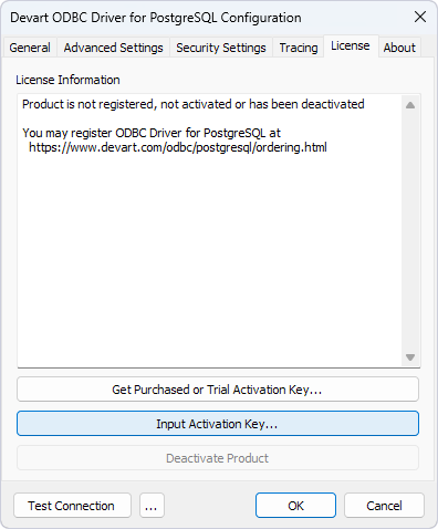 Driver Configuration dialog