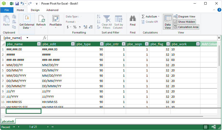 Power Pivot for Excel table data