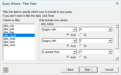 Filter data in the Query Wizard