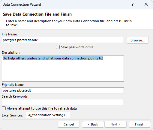 Save Data Connection File and Finish