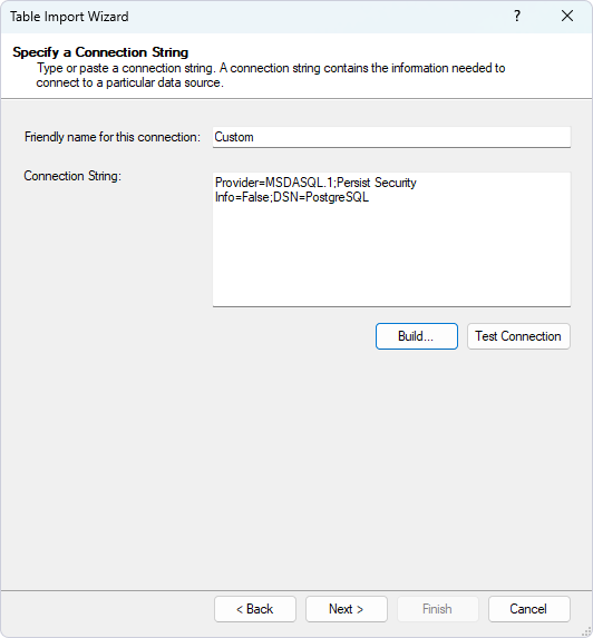Specify the Connection string and click Next
