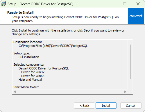 The Ready to Install page