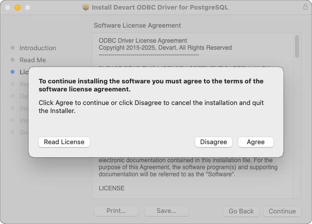 ODBC Driver license information