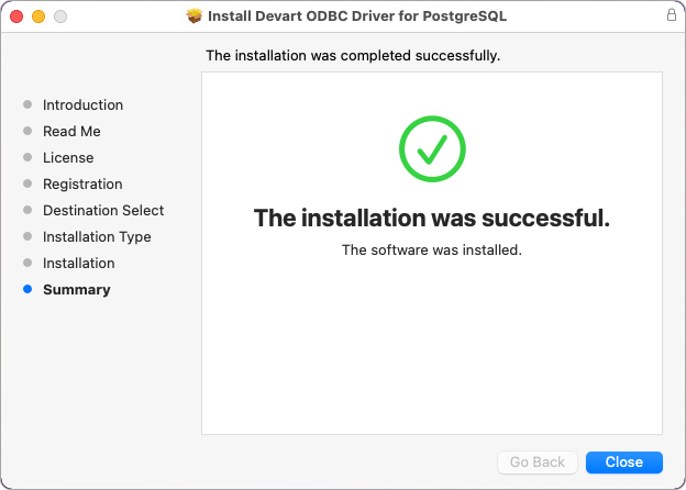 ODBC Driver installation complete