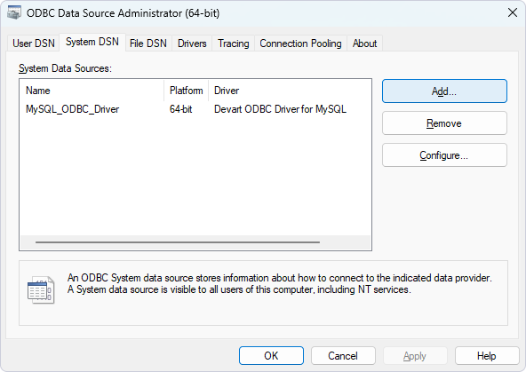 Open the ODBC Data Source Administrator