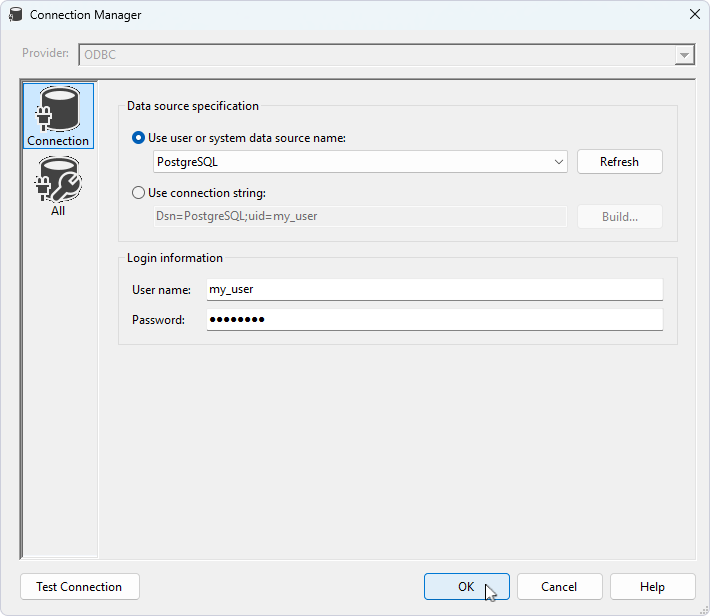 Select the required DSN