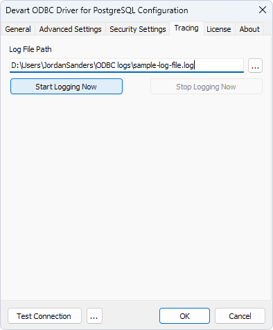 Devart ODBC Driver: Tracing tab
