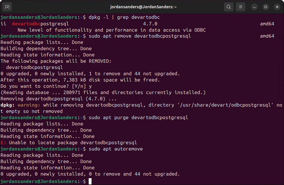 Uninstall ODBC driver on Linux - Ubuntu