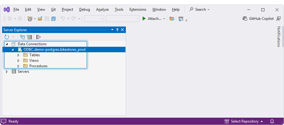 Connect Visual Studio to PostgreSQL - Connection created