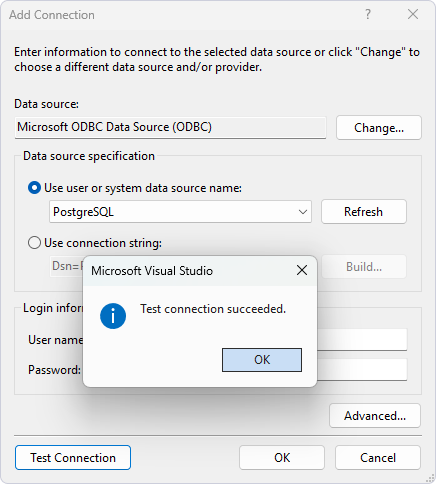 Connect Visual Studio to PostgreSQL - Test Connection