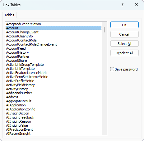 Select the tables to link to